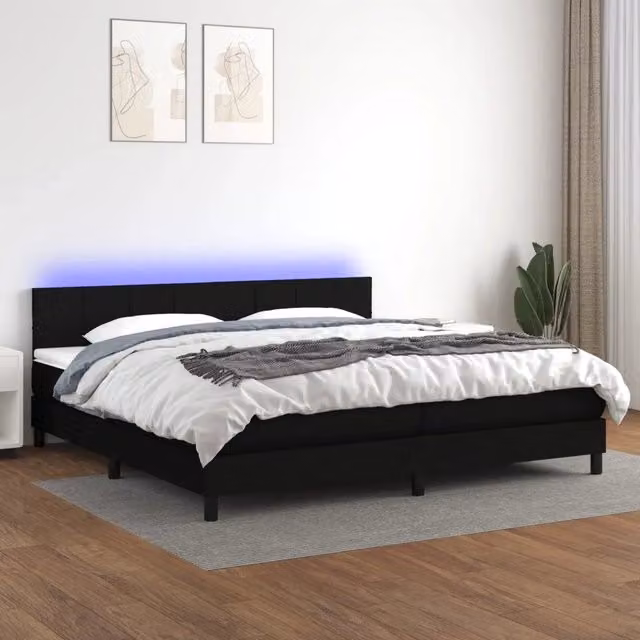 Letto con Materasso a Molle e Illuminazione LED vidaXL in Tessuto Nero L: 200 cm, P: 200 cm, H: 203 cm – 1