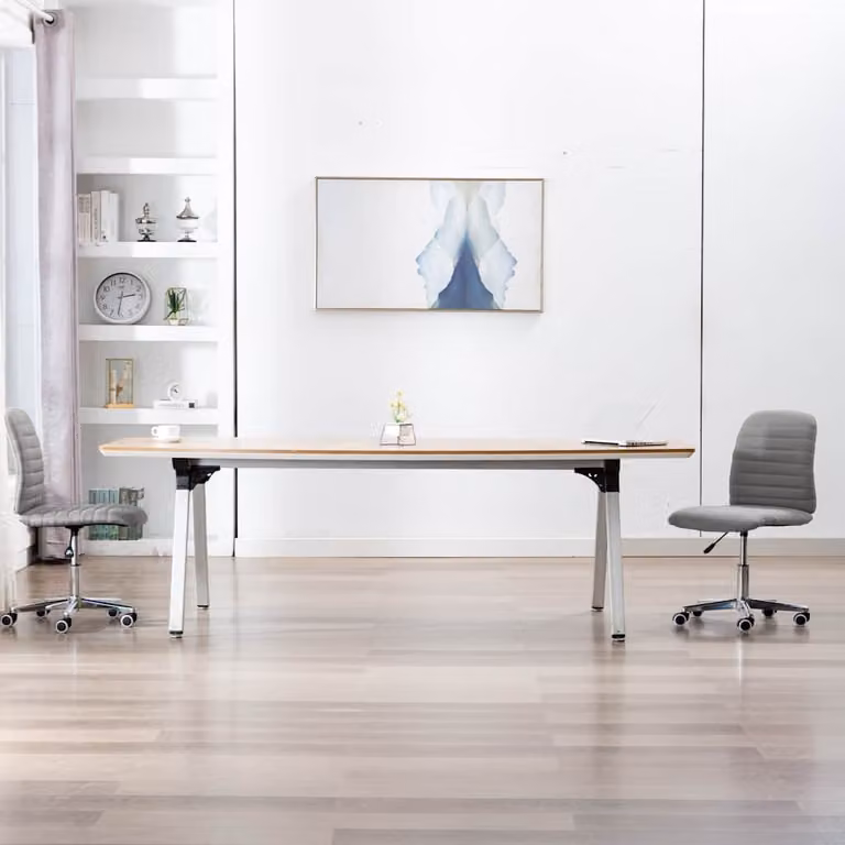 Set di 2 sedie da pranzo moderne vidaXL in tessuto grigio con struttura in legno e metallo e rotelle