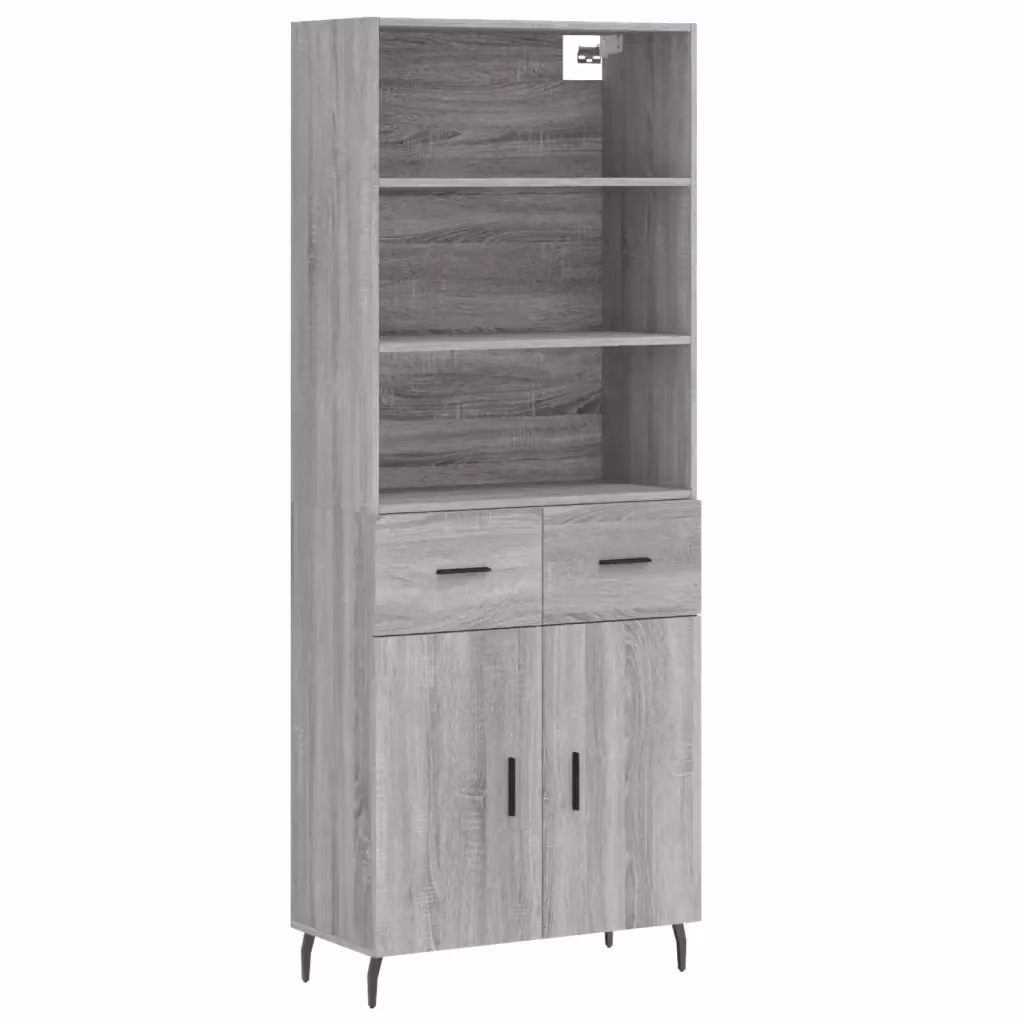 Credenza moderna vidaXL in legno e metallo, colore grigio, L: 69,5 cm, P: 34 cm, H: 180 cm – 2