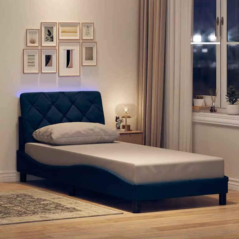 vidaXL Giroletto Blu con LED e Porta USB in Tessuto, L/P/H: 90 x 190 cm