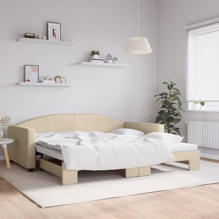 Divano Letto Moderno vidaXL con Letto Estraibile in Tessuto Beige L/P/H: 223 x 110 x 75 cm