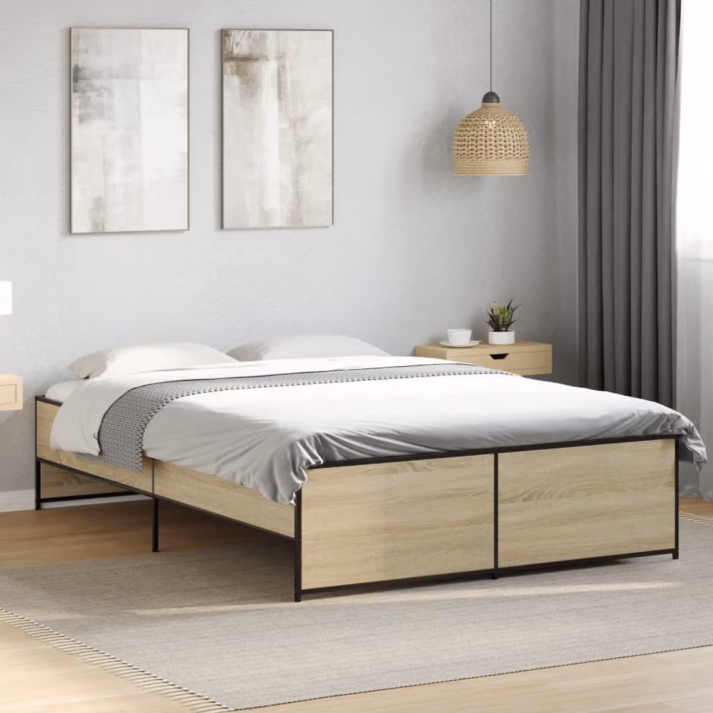Giroletto vidaXL in Rovere Sonoma e Metallo con Doghe in Legno, L/P: 120 x 200 cm – 1