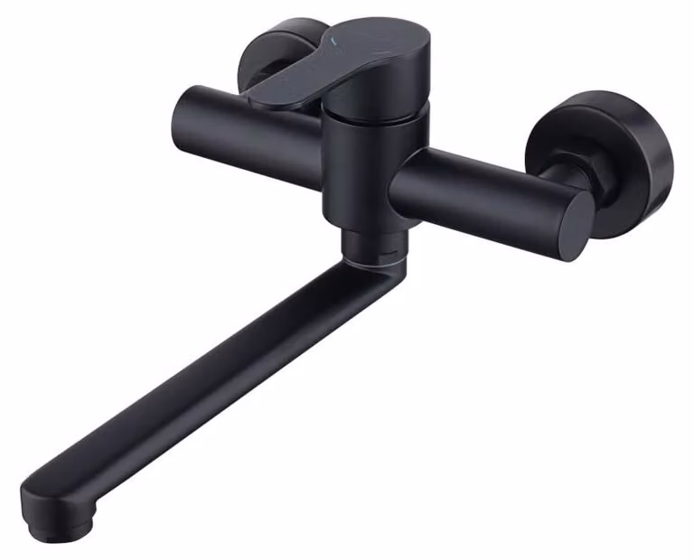 Rubinetto da cucina a parete, girevole a 360°, 23 cm, acciaio inossidabile, nero