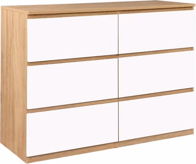 IDMarket - TOMI 110 cm cassettiera a 6 cassetti effetto faggio e bianco