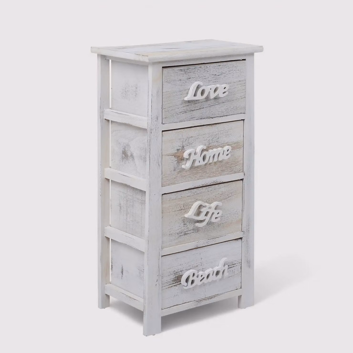Santolina - Cassettiera bianca shabby con scritte decorative