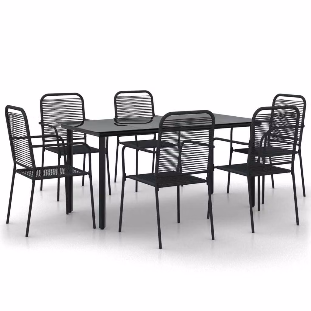 Set da Pranzo da Giardino 7 pz Nero Corda di Cotone e Acciaio