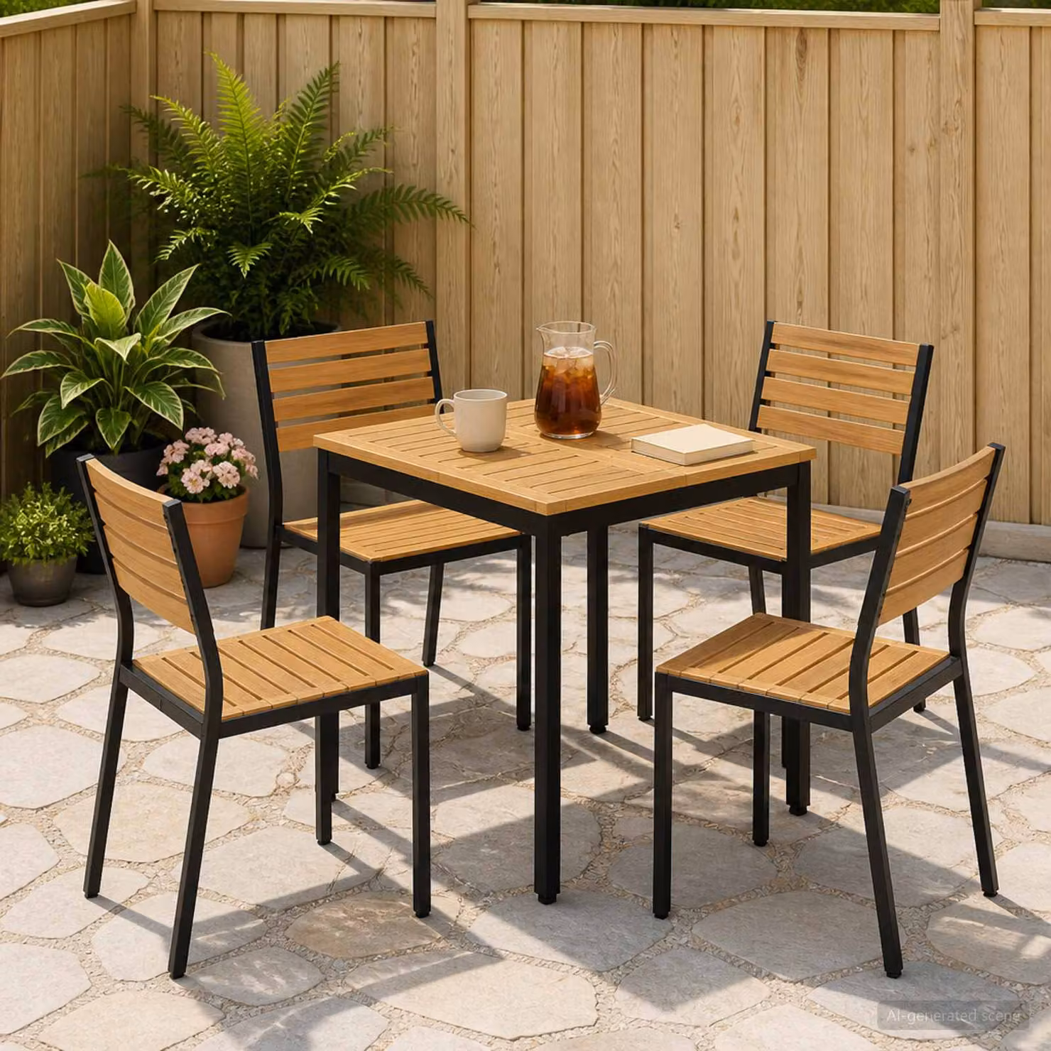Tavolo da giardino vidaXL in legno di acacia bianco e nero L: 60 cm, P: 60,5 cm, H: 75 cm