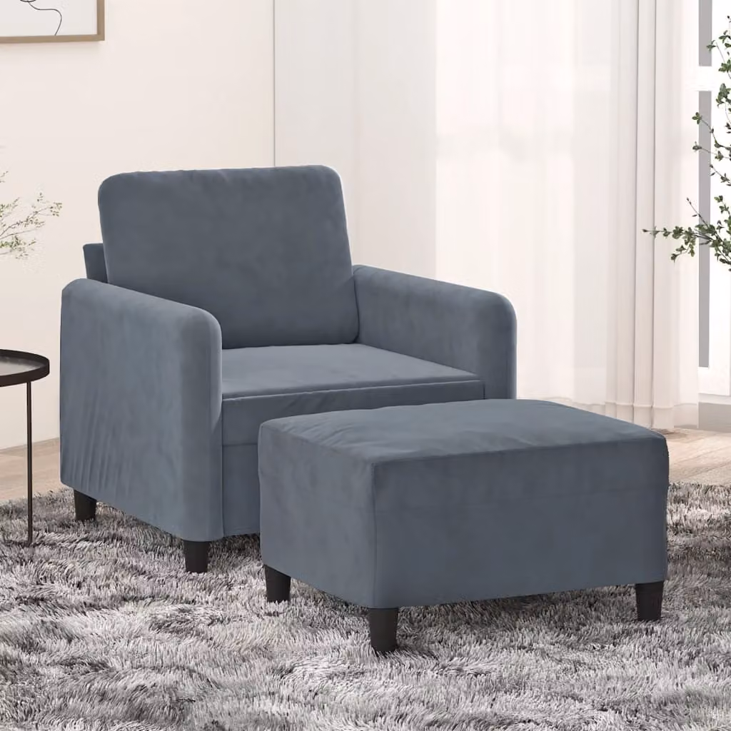 vidaXL Poltrona Relax con Poggiapiedi in Velluto Grigio con Braccioli e Struttura Moderna – 1