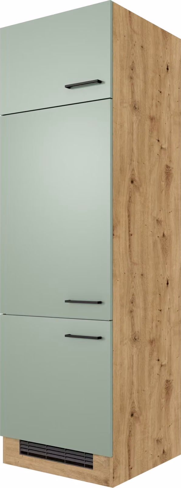 Mobile per frigorifero da incasso Flex Well Cara LxHxP 60 x 57 x 200 cm colore frontale verde opaco colore corpo rovere chiaro