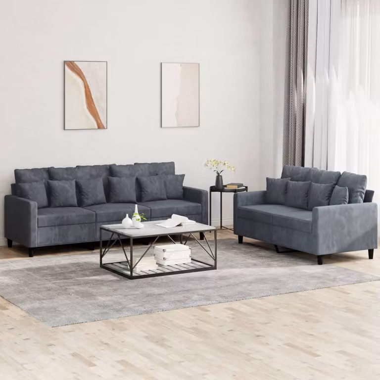 vidaXL Set di 2 Divani Moderni in Velluto Grigio con Cuscini
