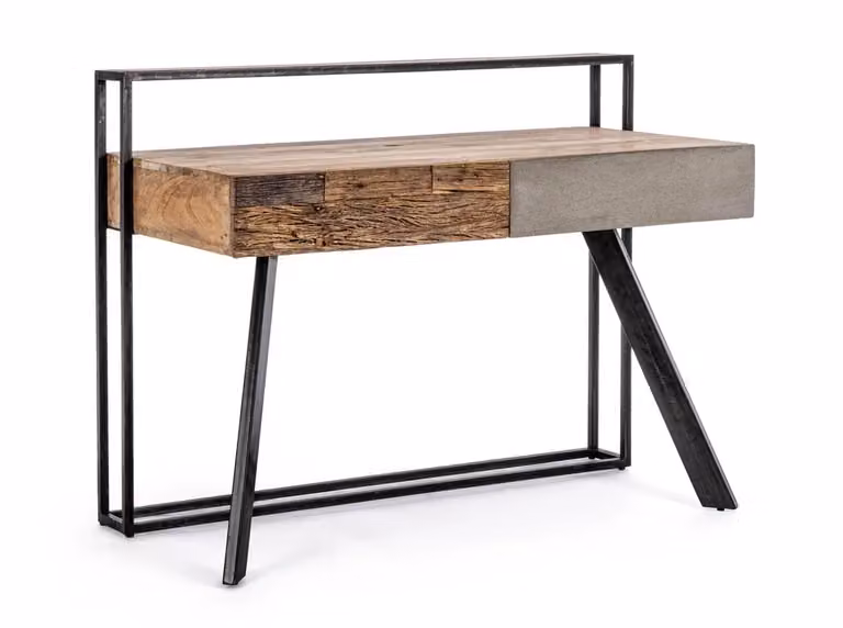 Scrivania MANCHESTER in legno di mango e acciaio nero, 120×60 cm