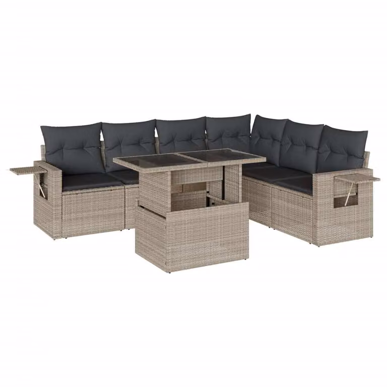 Set Divani da Giardino 7pz con Cuscini Grigio Chiaro Polyrattan
