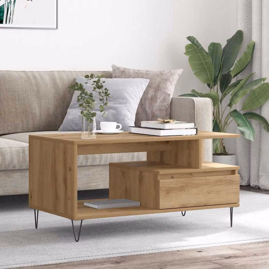 Tavolino da salotto moderno vidaXL in legno e composito marrone L: 90 cm, P: 49 cm, H: 45 cm