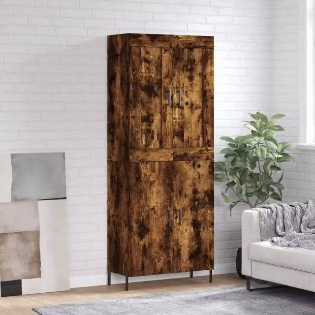 Credenza moderna vidaXL in legno e metallo color marrone, L: 69,5 cm, P: 34 cm, H: 180 cm