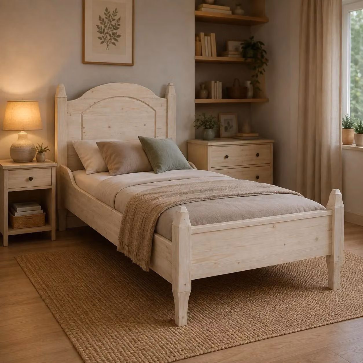 Letto singolo in legno massello di abete grezzo Mobili 2G L/P/H: 103 x 210 x 106 cm – 2