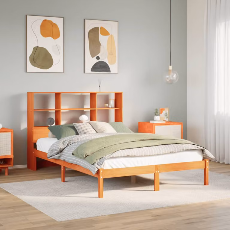vidaXL Letto Libreria in Legno di Pino Rustico Marrone Cera L/P/H: 150 x 200 cm