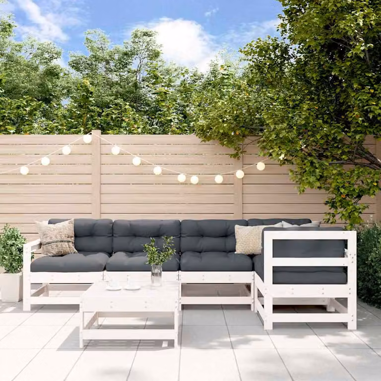 vidaXL Set Salotto da Giardino a L in Legno di Pino Bianco con Cuscini, 6 Pezzi