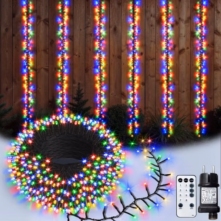 Catena luminosa a LED, 10 metri, 500 LED, multicolore, grado di protezione IP65, con telecomando