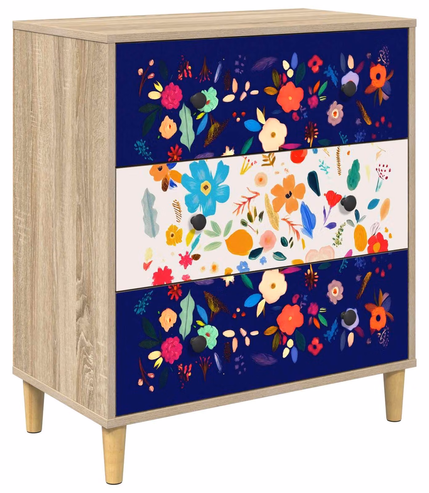 Comodino MAINZ, motivo floreale, 66 x 36,5 x 75 cm, realizzato in materiale composito di legno