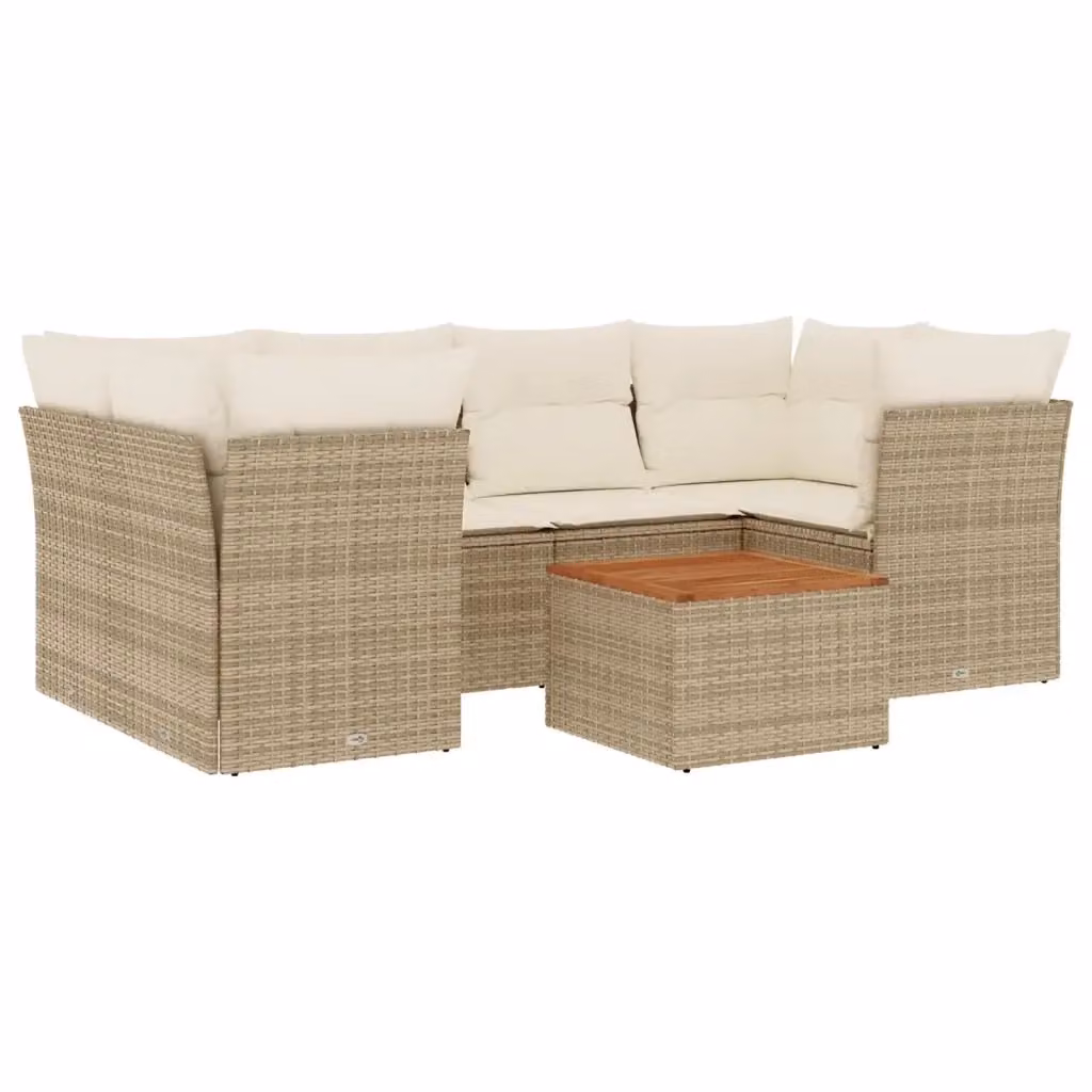 vidaXL Set Divani da Giardino 7 pz a L con Cuscini Beige in Polyrattan e Tavolino da Esterno – 2