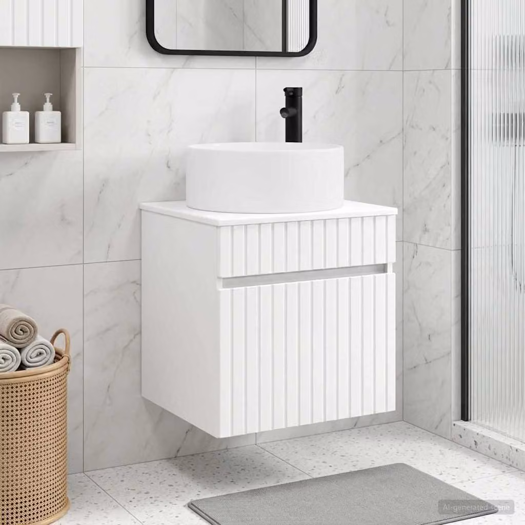 Mobile lavabo da parete vidaXL Bianco, design minimalista con ante a cerniera, L 49 cm x P 44,5 cm x H 65,5 cm