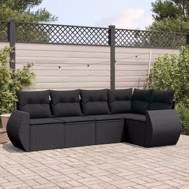 Set Divani da Giardino 5 pz con Cuscini in Polyrattan Nero 3221324