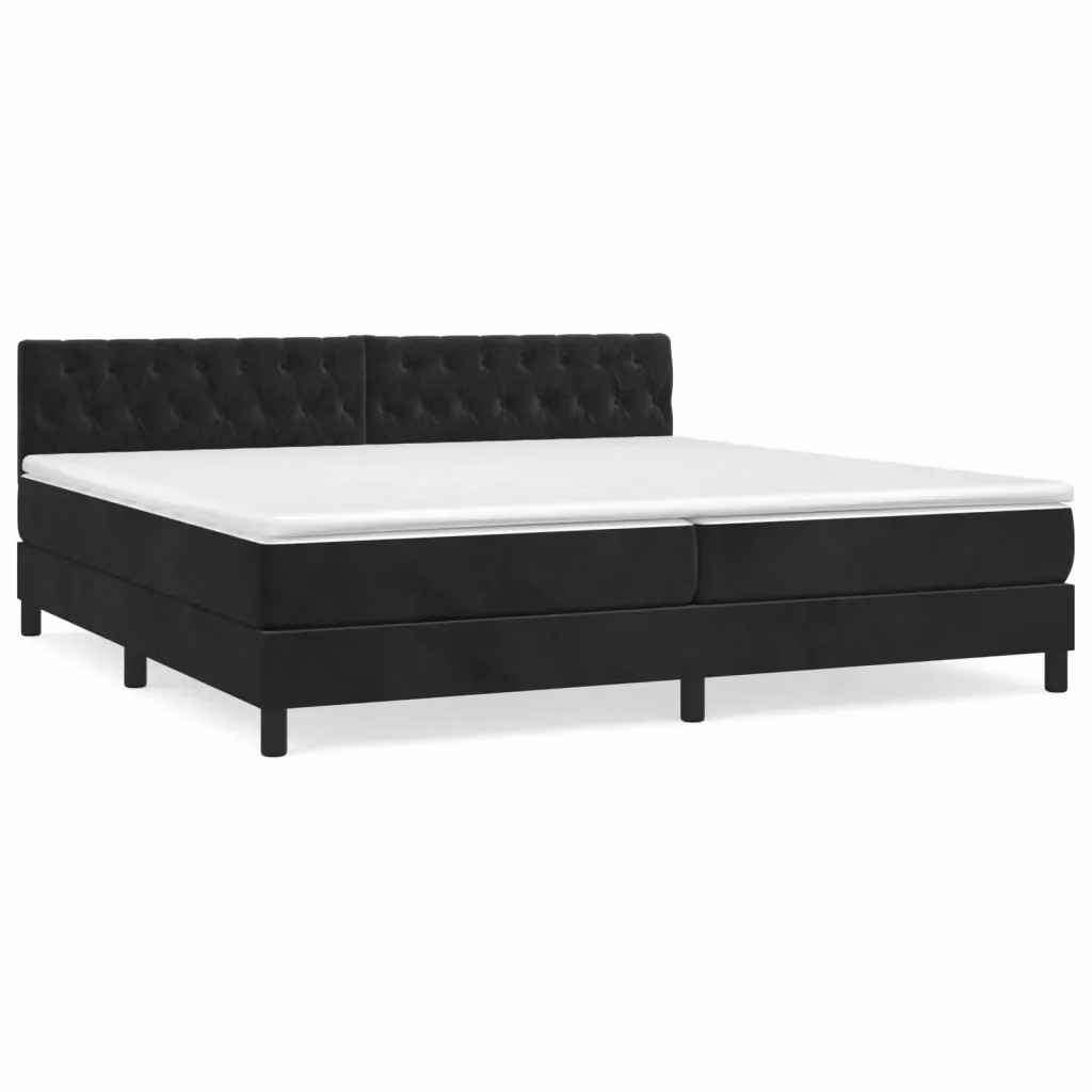 Letto Ibrido vidaXL con Giroletto a Molle e Materasso in Velluto Nero e Bianco L/P/H: 200 x 200 x 203 cm – 2