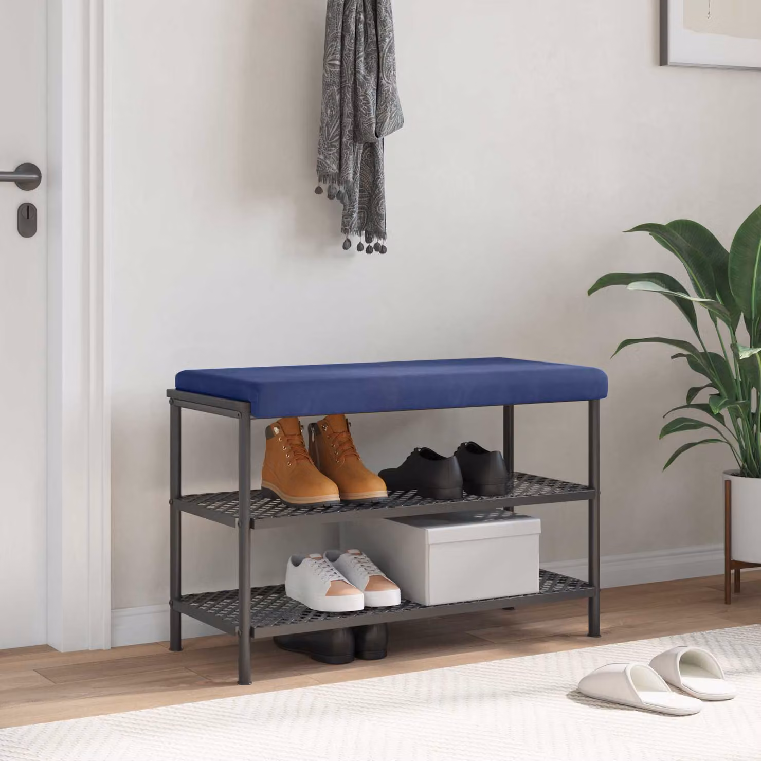 Cuscino per panchina vidaXL in velluto blu con imbottitura in schiuma, Profondità: 35 cm
