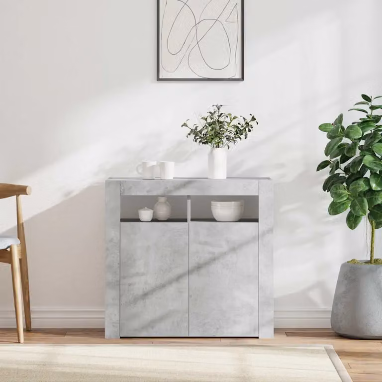 Credenza minimalista vidaXL con luci LED integrata in grigio, L 80 x P 35 x H 75 cm