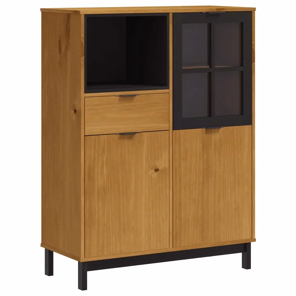 Credenza moderna vidaXL in legno di pino marrone con anta in vetro L 92 cm, P 40 cm, H 122,5 cm – 2