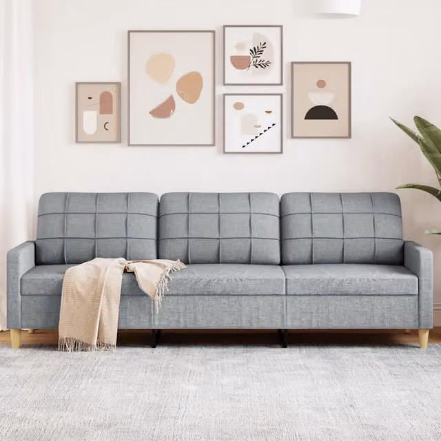 Divano a 3 Posti-Sofa 3 Posti Grigio Chiaro 210 cm in Tessuto