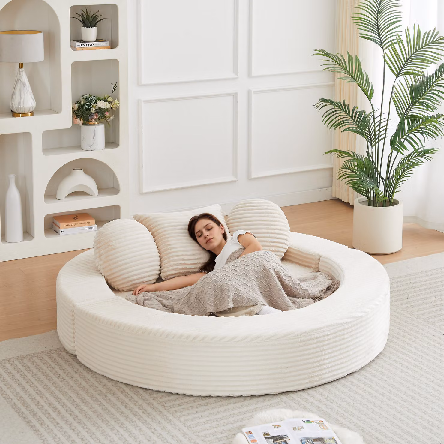 Divano letto multifunzione 4-in-1, divano a forma semicircolare/divano letto rotondo, 2 cuscini rotondi, 1 cuscino quadrato