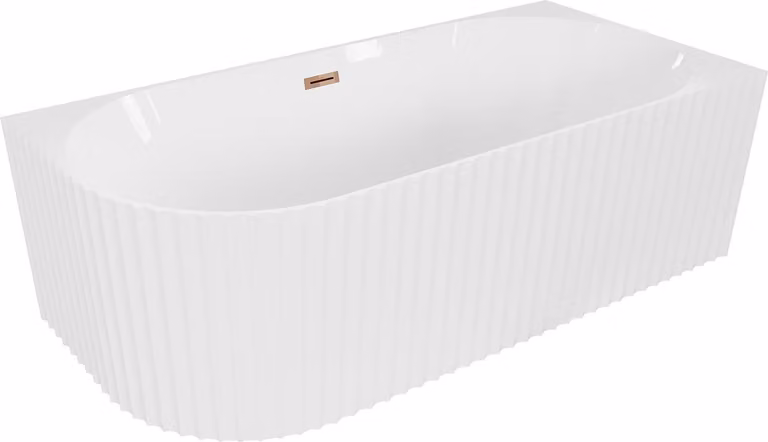 Mexen Gia vasca da bagno freestanding angolare destra 150 x 75 cm, bianco lucido, troppopieno in oro rosa - 52701507500P-60