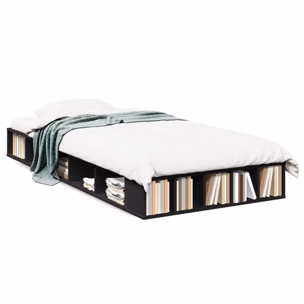 Struttura Letto Giroletto Nero in Legno Multistrato con Doghe Fisse L: 100 cm, P: 200 cm – 2