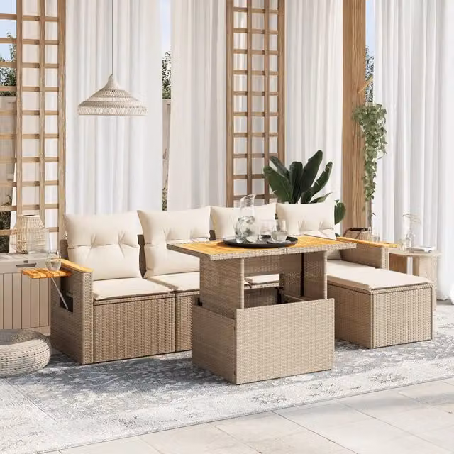 Set Divano da Giardino Moderno VIDAXL in Polyrattan Beige con Cuscini, 6 Posti a Forma L – 1
