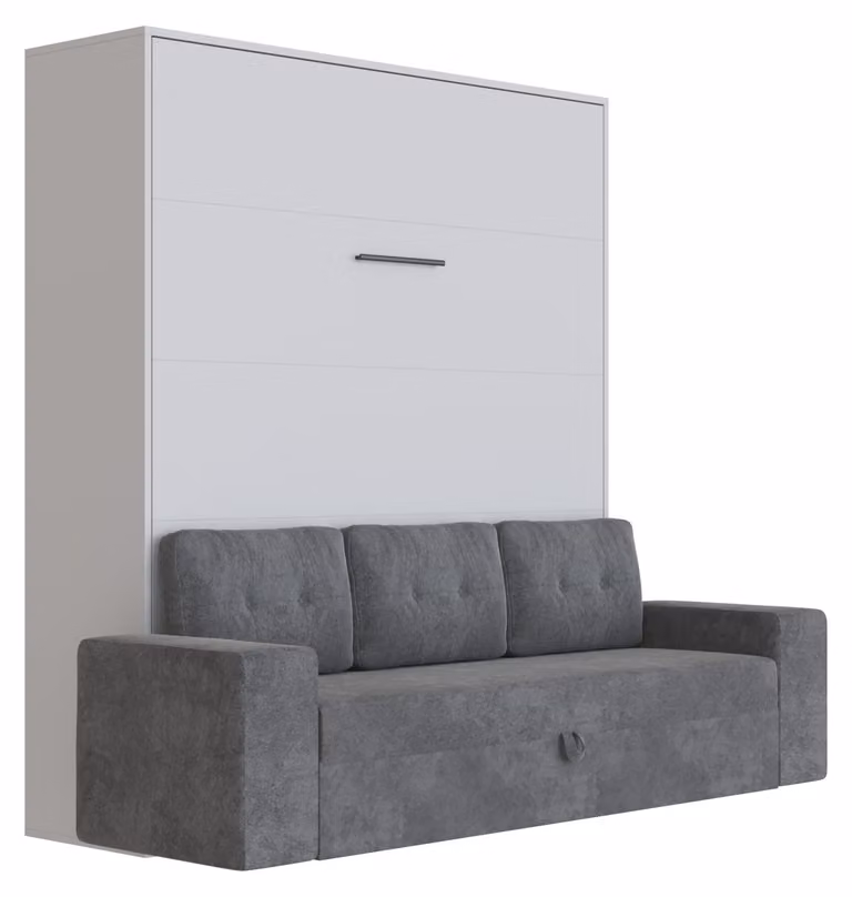 Letto a scomparsa M3 160x200 (profondità 55 cm) verticale Grigio perla con divano antracite