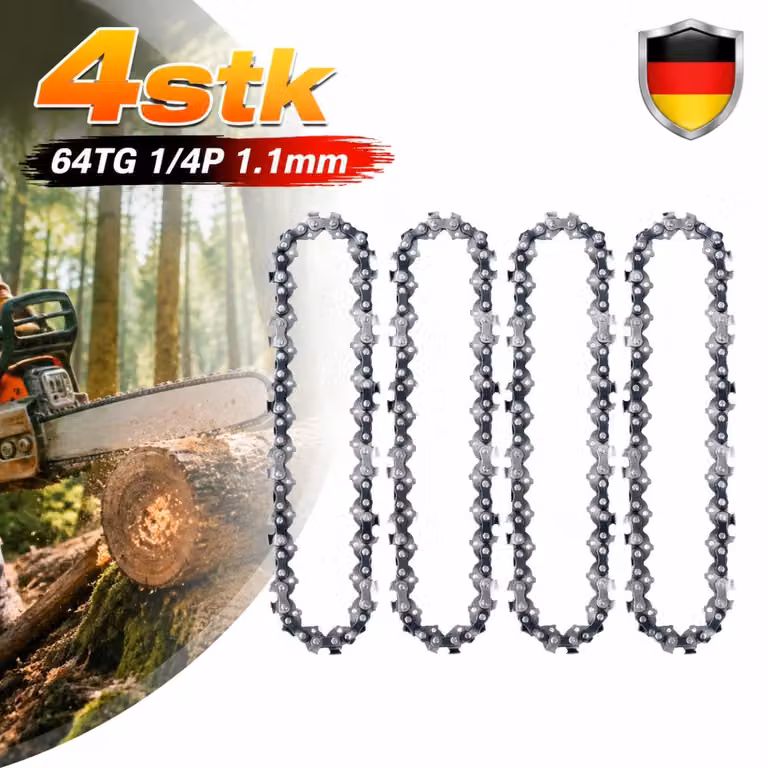 4 catene per motosega, tipo "semimezzalama", 1/4, 64 maglie, 1,1 mm, lunghezza 30 cm, compatibili con Stihl MSA 60 193T DE
