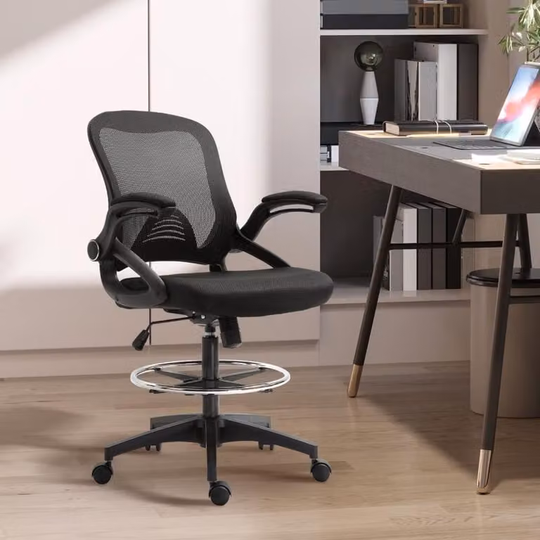 sedia da ufficio okwish sedia da scrivania con comodi braccioli e maniglia, sedia da ufficio con ruote e poggiapiedi, sedia reclinabile con funzione standing, nero