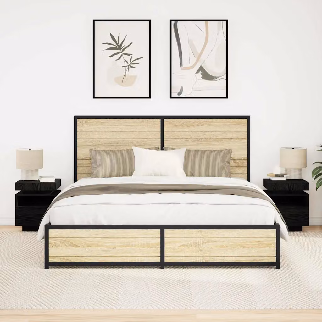 Set di 2 Armadi da Notte vidaXL in Stile Rustico, Colore Nero e Marrone, L 40 cm x P 39 cm x H 48,5 cm
