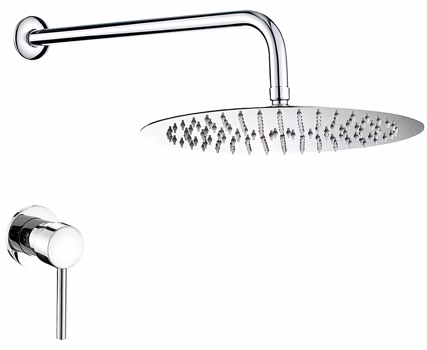 Miscelatore monocomando per doccia, modello a una leva, con soffione rotondo da 20 cm, finitura cromata, da montare a parete