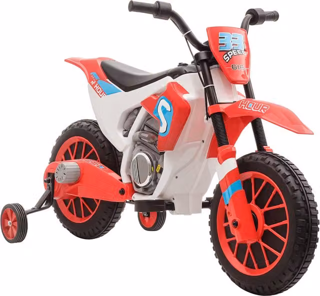 Moto Elettrica per Bambini HOMCOM Rossa con Ammortizzatori e Ruote Rimovibili per Età 3-5 Anni