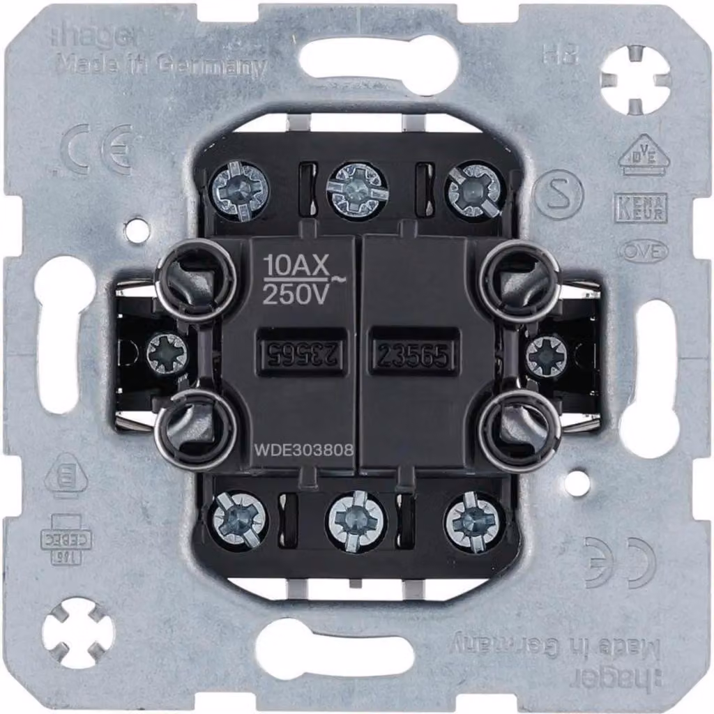 Hager doppio interruttore a levetta con ingressi separati WDE303808, interruttore a levetta da incasso 10 AX