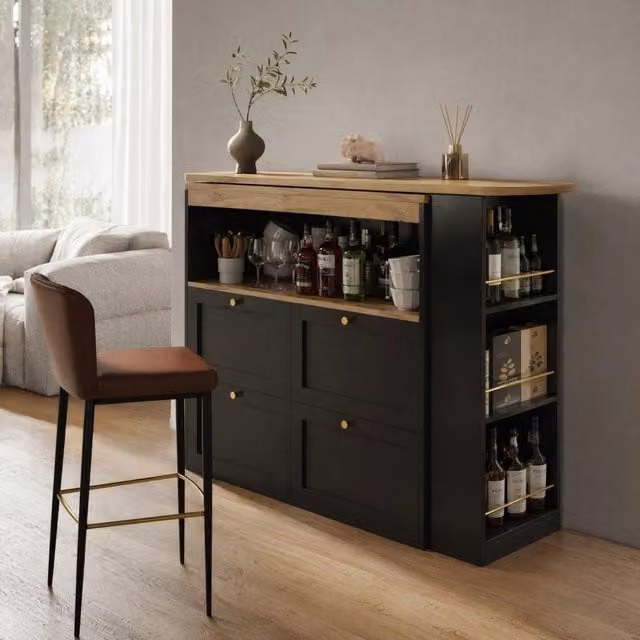 Tavolo bar angolare 138x39x102 cm nero – girevole 360°, spazio modulare