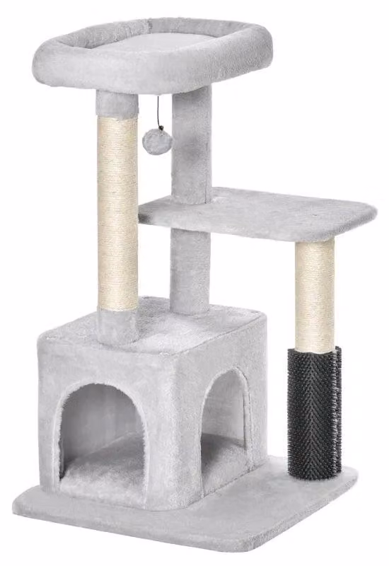 Albero per gatti con casetta e cuccia | Colore: Grigio chiaro | Dimensioni: 48x48x85 cm