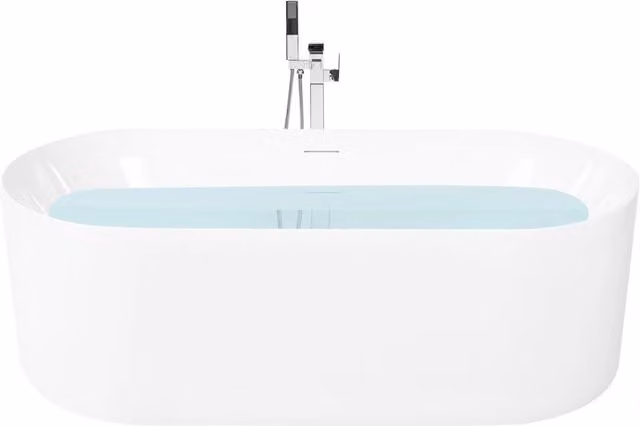 Vasca da bagno freestanding in acrilico bianco, 1690 x 810 mm, moderna, ovale, con sistema di troppo pieno