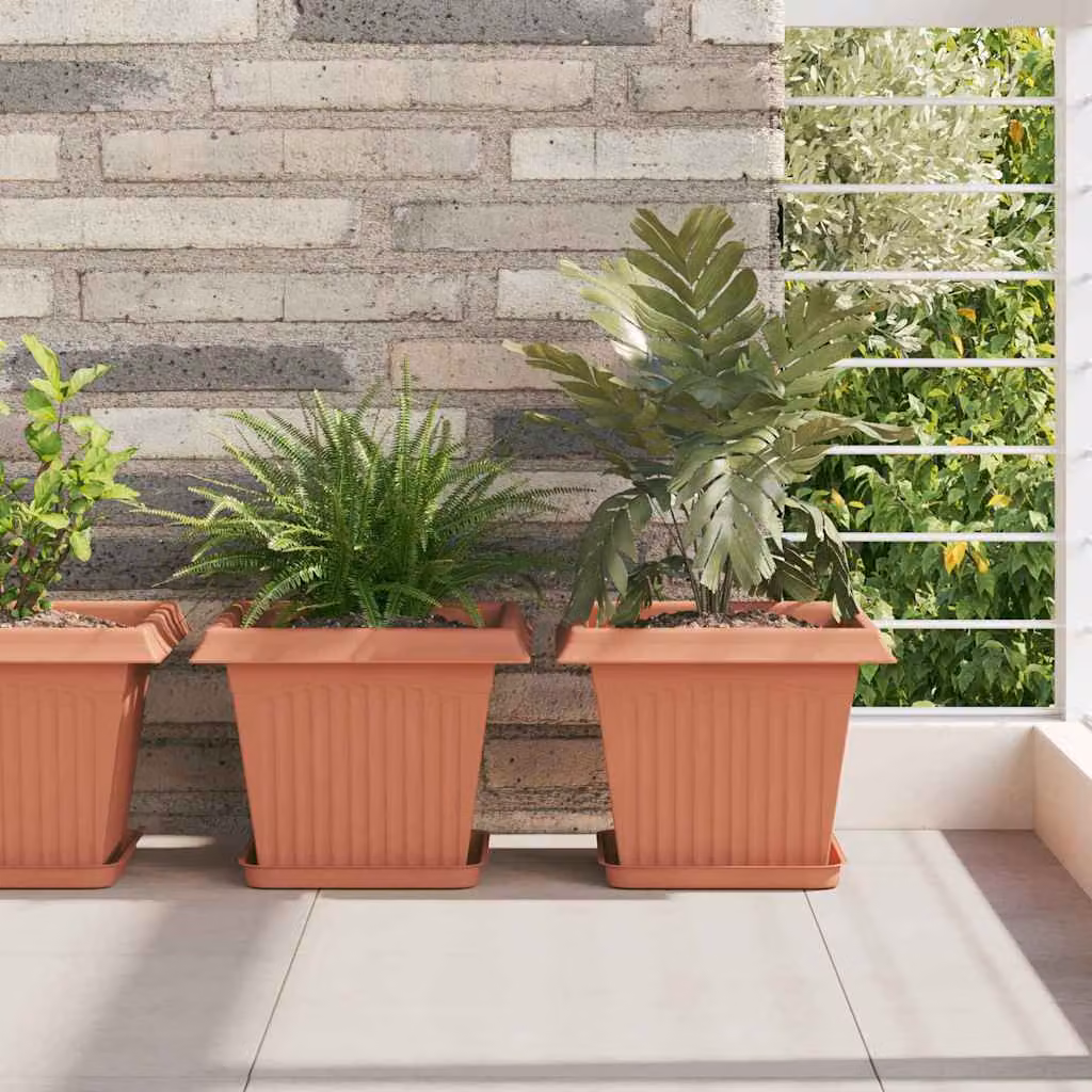 Set di 6 vasi quadrati per fiori vidaXL, colore rosso, L/P/H: 28,5 x 28,5 x 22 cm