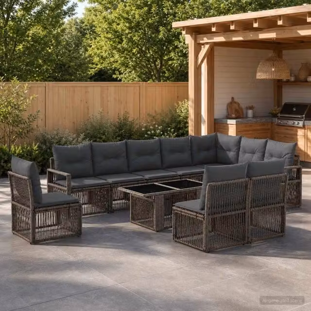 Set Divano da Giardino 11 pz Grigio e Grigio Scuro polyrattan 3437111