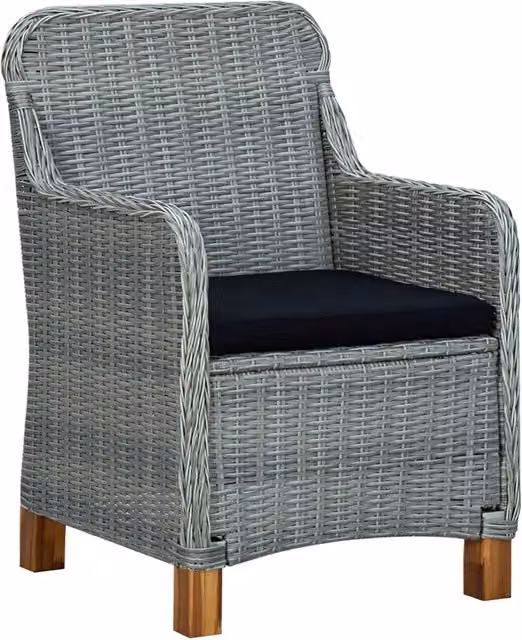Set di 2 sedie da giardino in polyrattan con cuscini in tessuto, struttura in legno di acacia e metallo, colore grigio e nero
