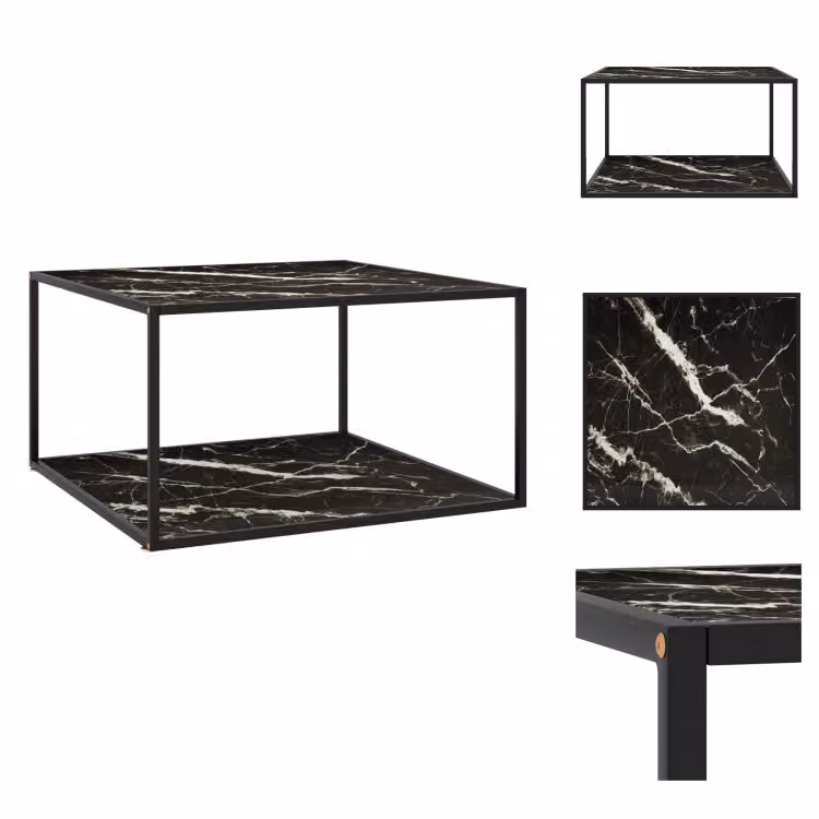 vidaXL Tavolino nero con vetro nero effetto marmo 90x90x50 cm - Tavolini da caffè