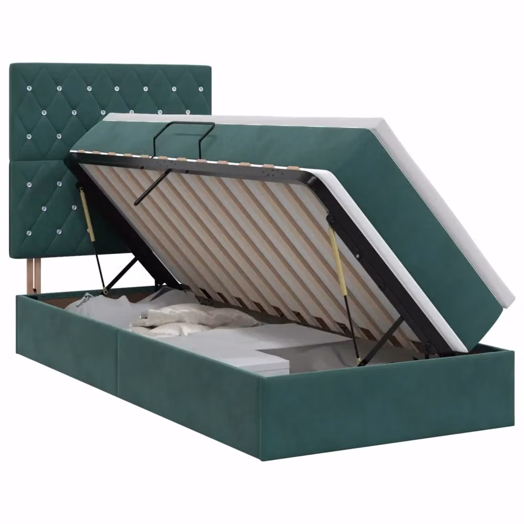 Letto con contenitore vidaXL in velluto verde con base a sollevamento e porte USB L/P/H: 204 x 90 x 140 cm – 2